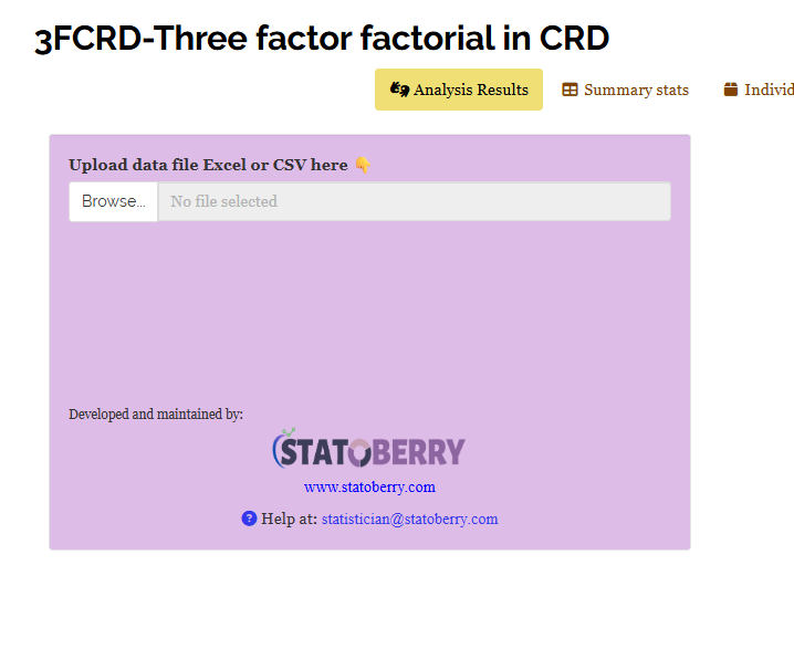 The 3F-CRD module as it opens: the sub-tab strip across the top and the upload panel awaiting a CSV or Excel file