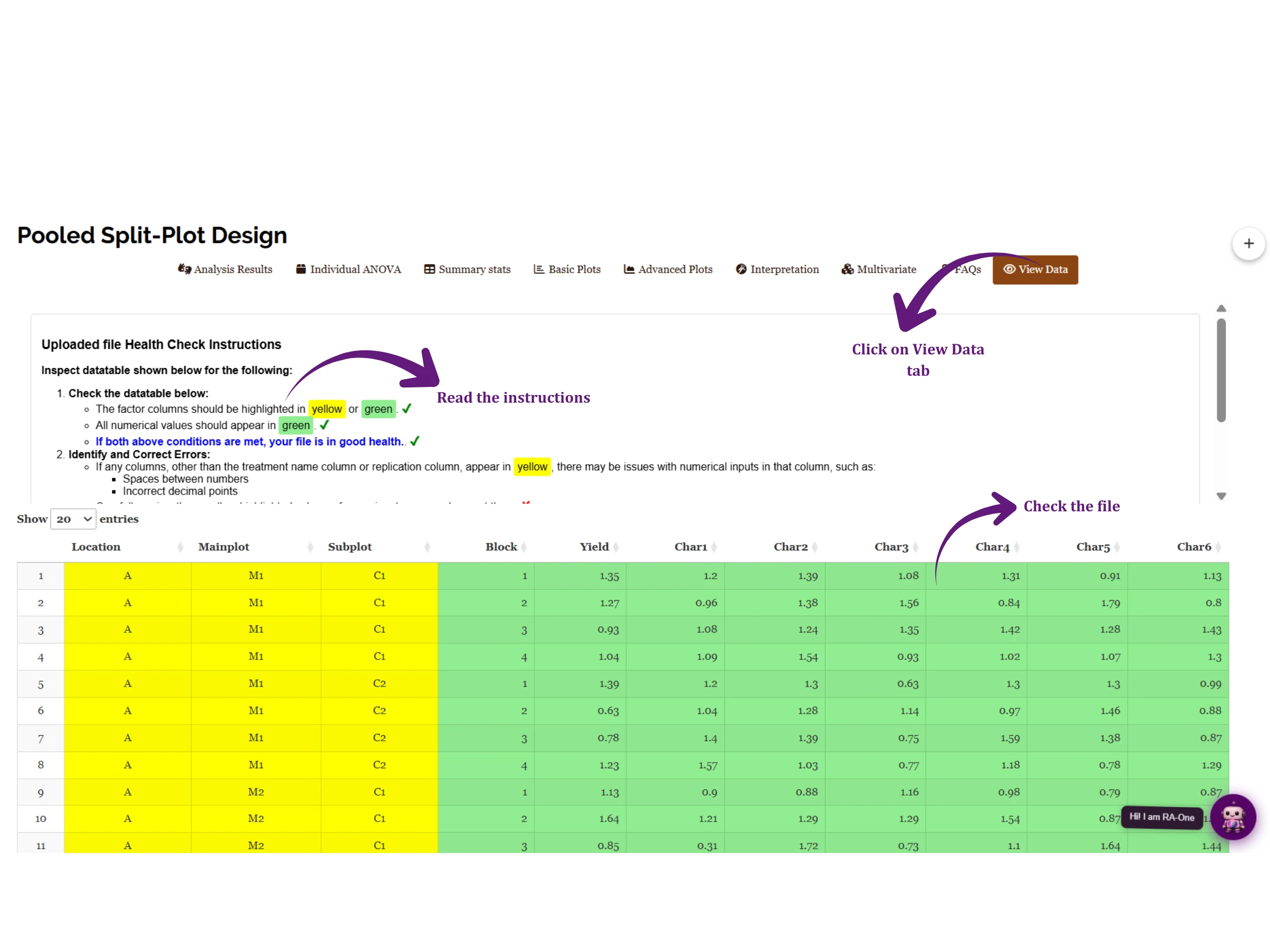 View data: the uploaded file health check